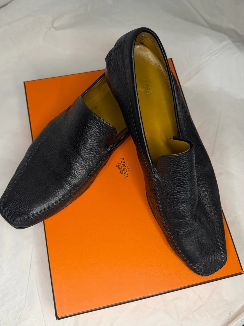 Hugo Boss Black Pebbled Leather Slip-On Loafers